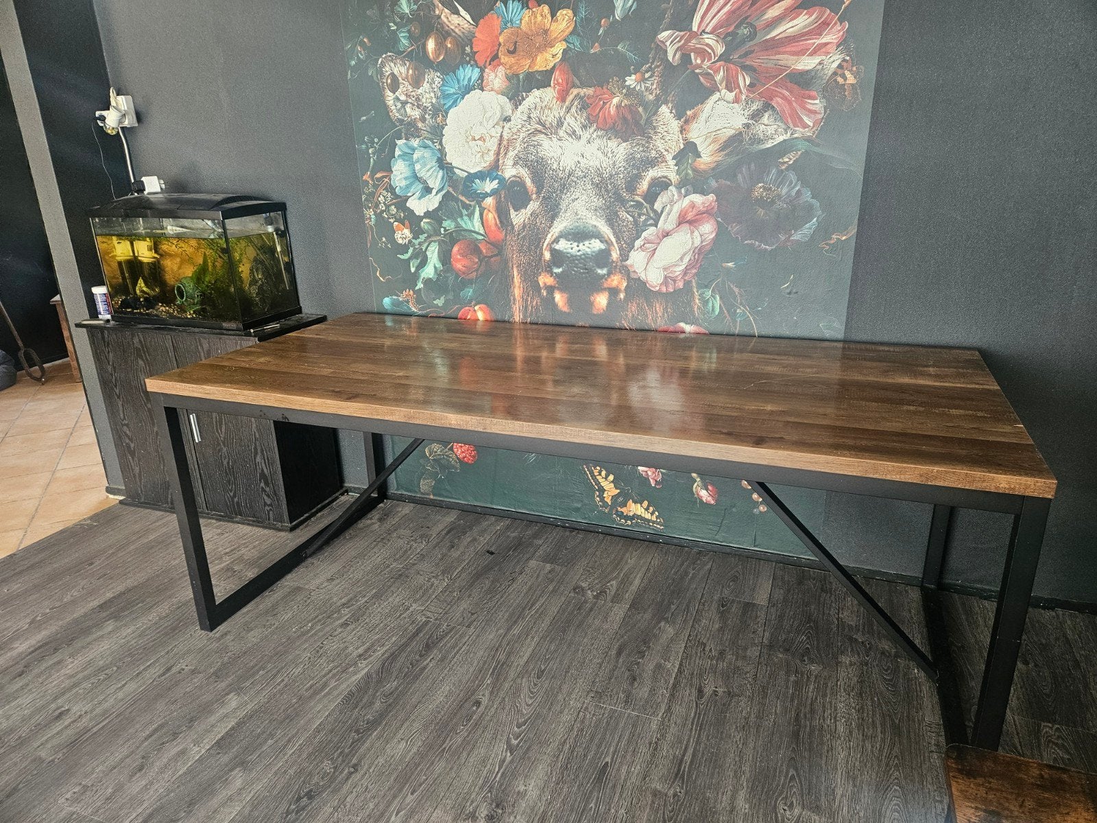 Industriële eettafel 200x90 cm, Huis en Inrichting, Ophalen, Gebruikt, 200 cm of meer, 50 tot 100 cm