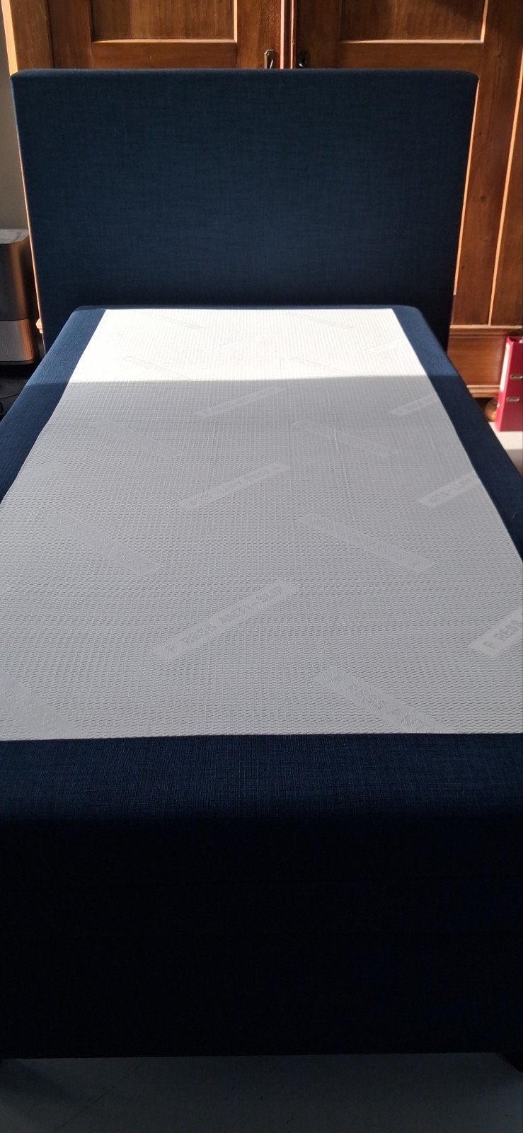 Boxspring, eenpersoons, blauw, Ophalen, Zo goed als nieuw, Eenpersoons, Blauw