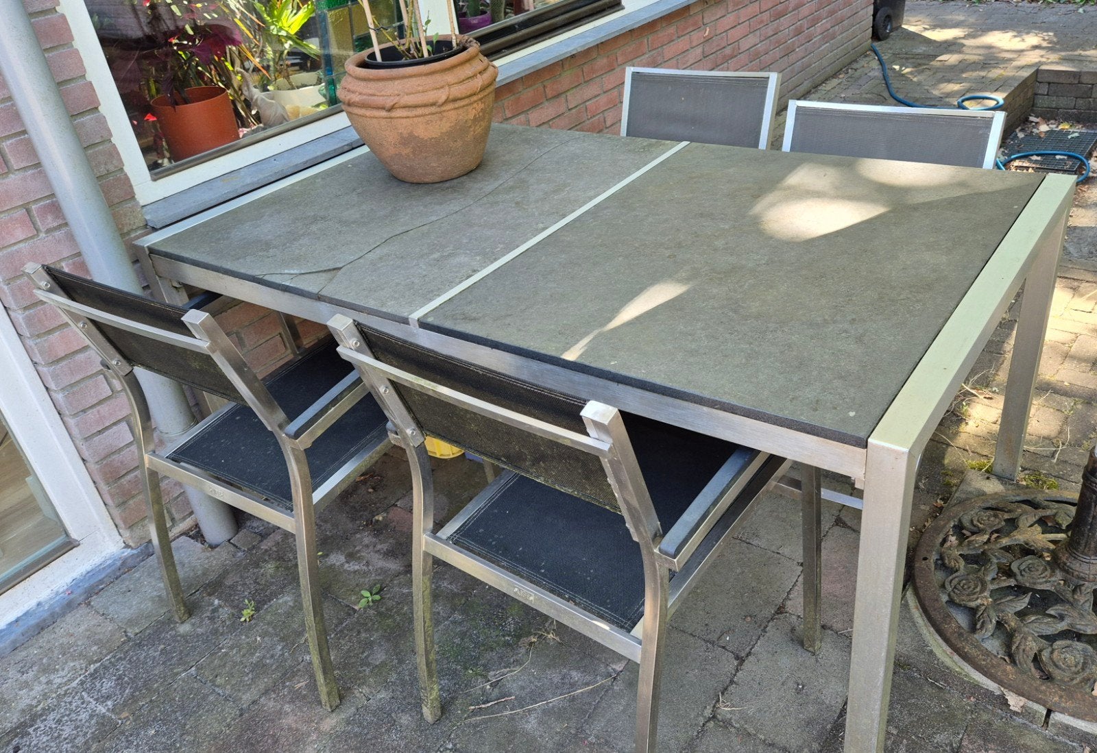Tuintafel met 4 stoelen, Ophalen, 4 zitplaatsen, Gebruikt, Aluminium