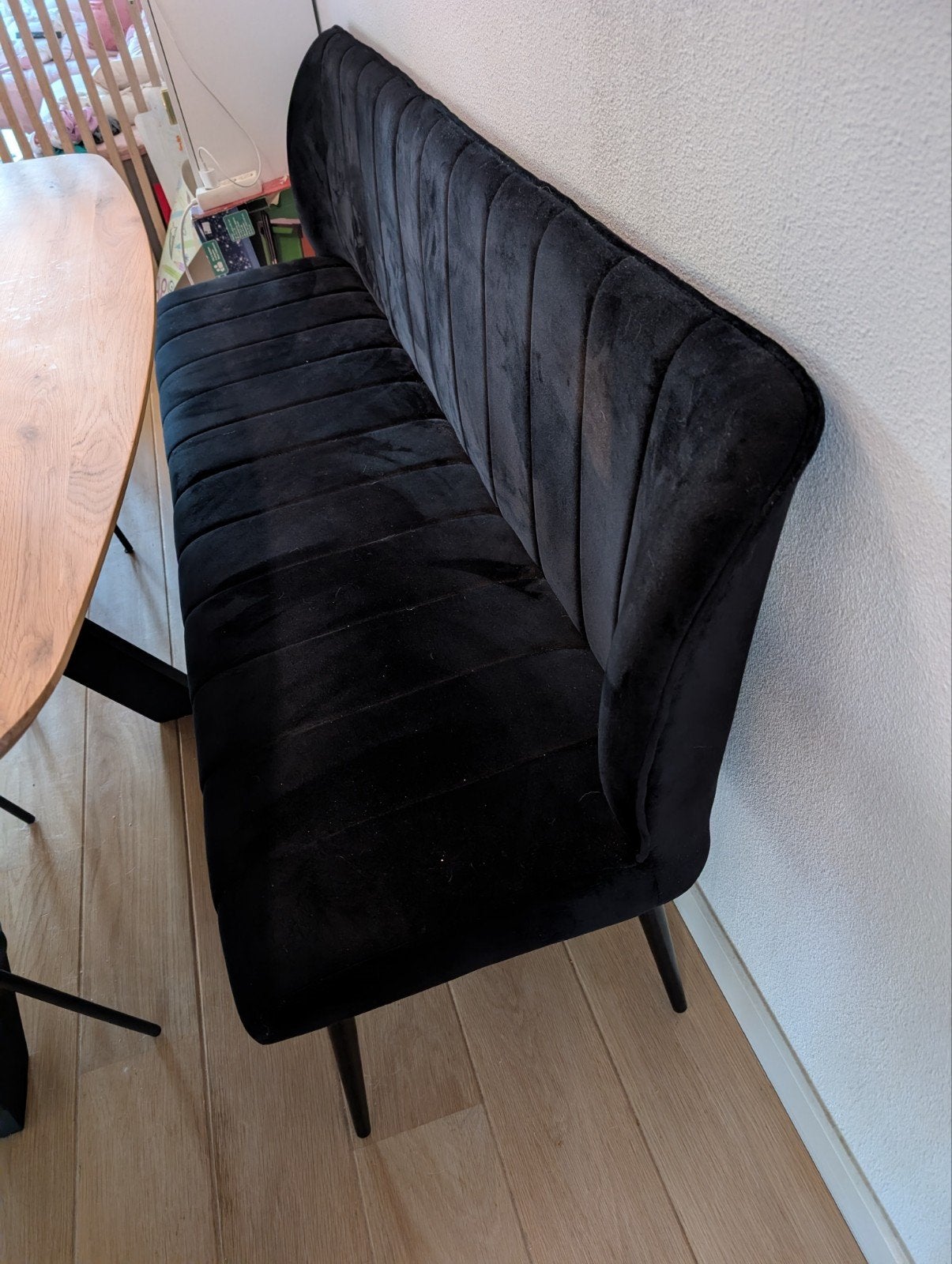Eetkamerbank/eetbank velvet zwart 180cm (zgan), Ophalen, 150 tot 200 cm, Driepersoons, 75 tot 100 cm
