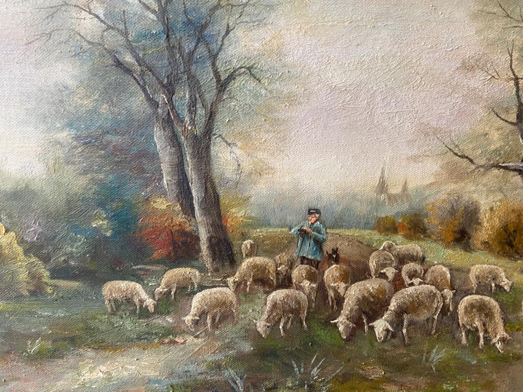 Schilderij van D.W.  van der Rest. Landschap met schapen., Ophalen of Verzenden