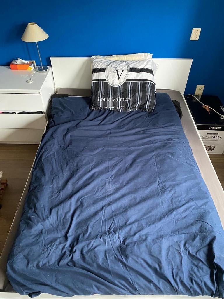 Bed 140x200 incl. twee persoons auping spiraal, Wit, Tweepersoons, Hout, 140 cm