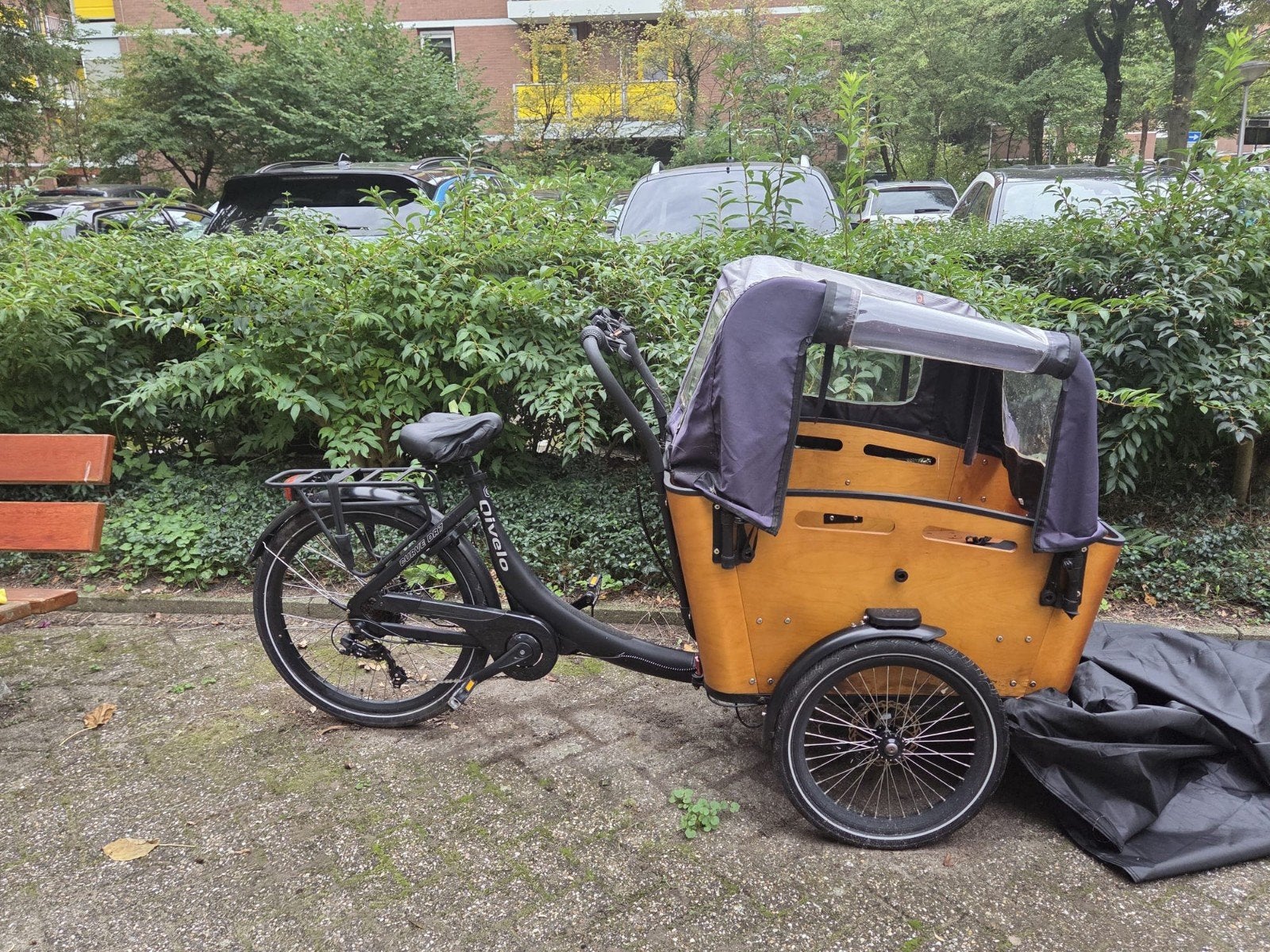 Elektrische Bakfiets met Houten Bak en Huif - Den Haag, Ophalen of Verzenden, Zo goed als nieuw