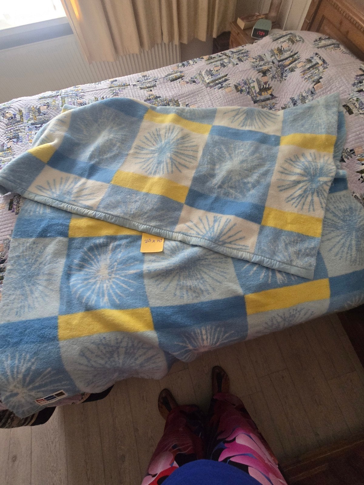 Vintage Didas Deken Acryl - Blauw/Geel/Wit - 225x145 cm, Ophalen of Verzenden