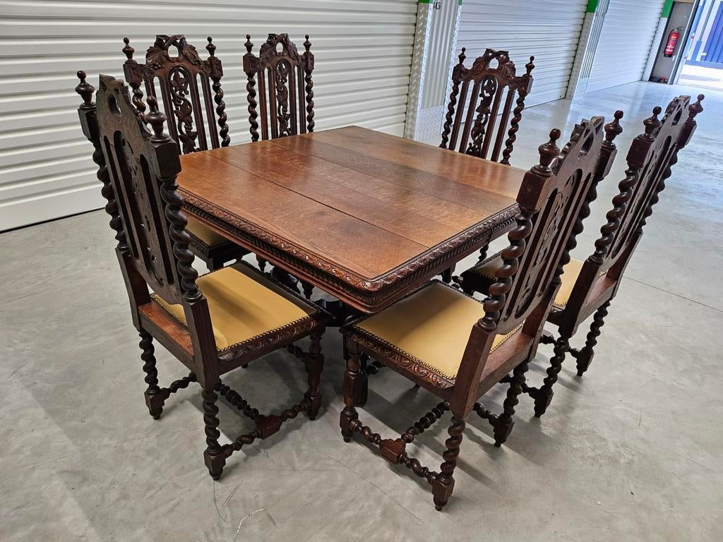 Antieke Franse eettafel met 6 stoelen, Ophalen