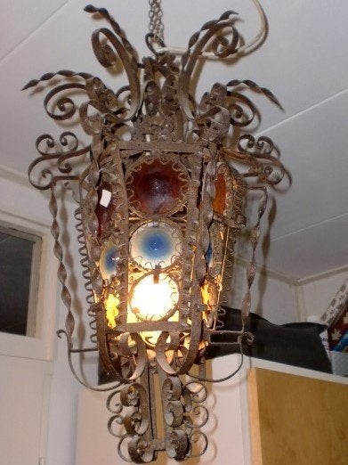 Spaanse smeedijzeren Godslamp 1825 eeuw ., Antiek en Kunst, Antiek | Lampen, Ophalen