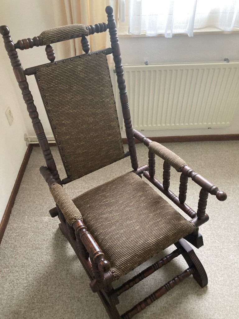 Schommelstoel, Huis en Inrichting, Stoelen, Ophalen, Bruin, Zo goed als nieuw, Stof