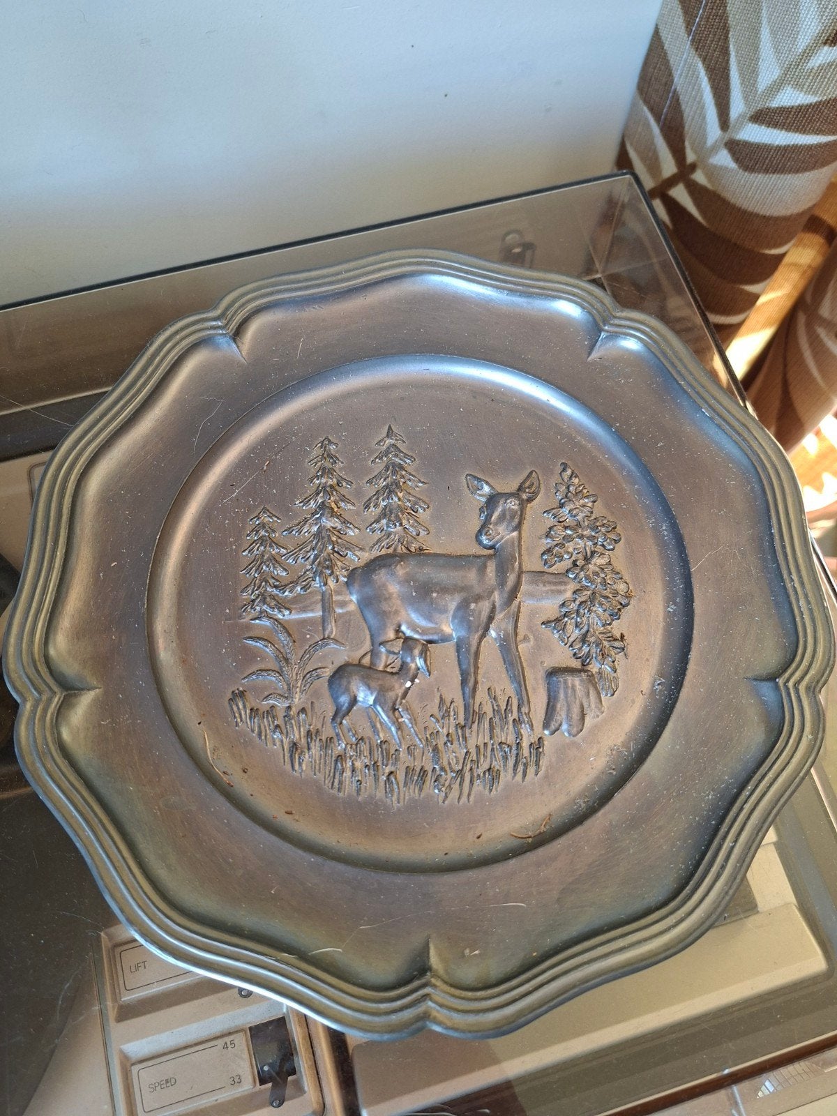 Vintage tinnen bord met herten, Ophalen of Verzenden
