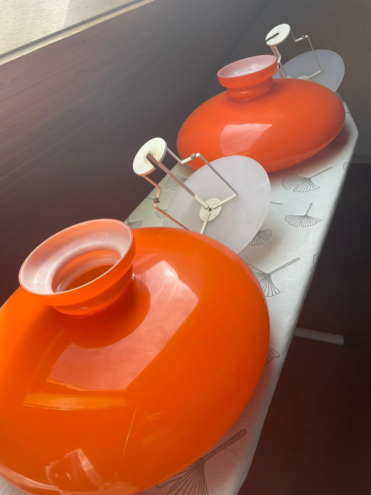 Vintage oranje hanglampen, Huis en Inrichting, Ophalen, Gebruikt, Retro jaren 70, E27 (groot)