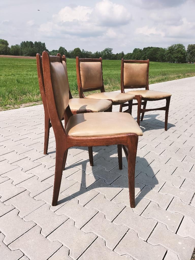 Prachtige Mid Century/ retro stoelen - 4x, Ophalen, Gebruikt, Na, Bruin