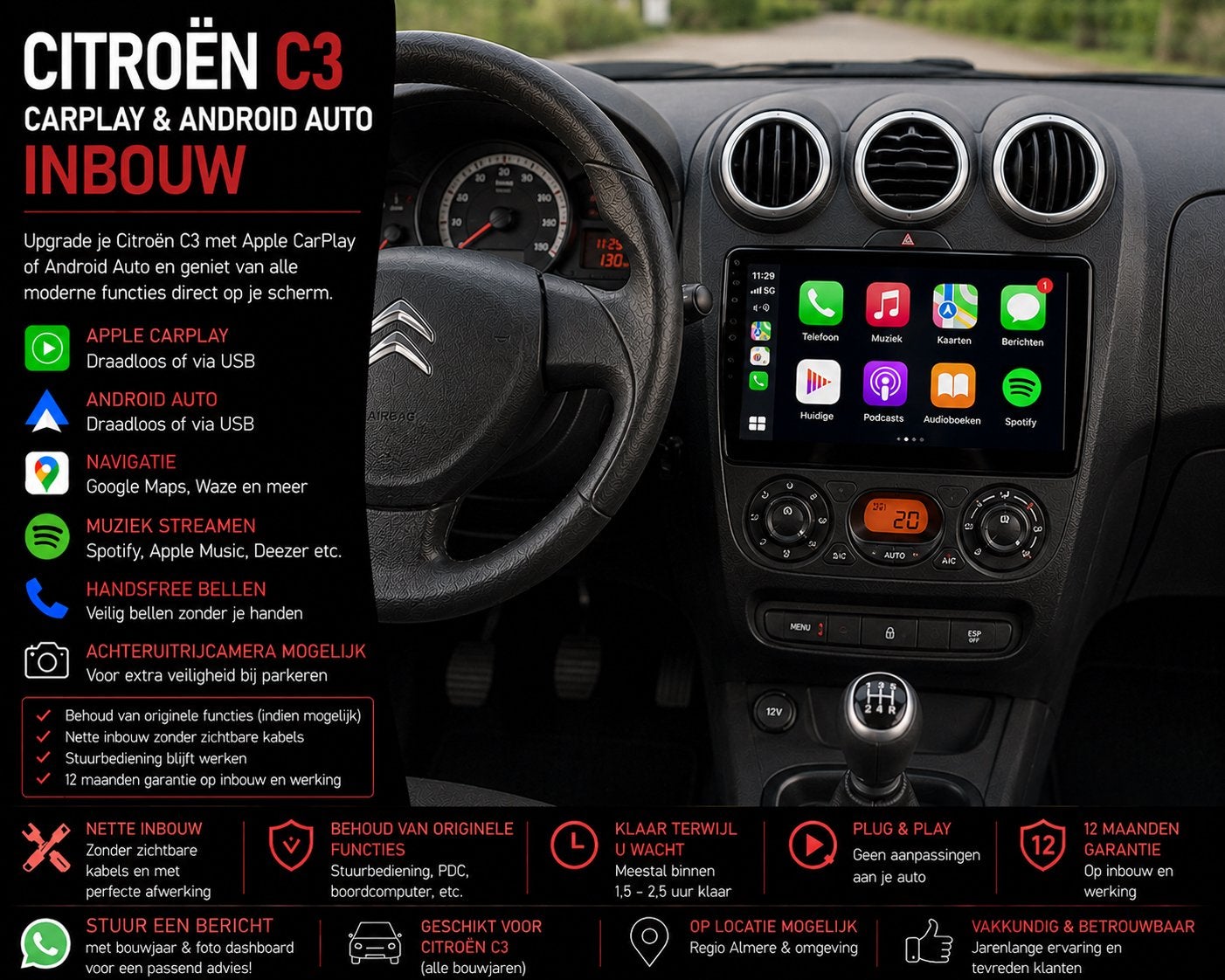 Citroën C3 CarPlay & Android Auto Inbouw, Auto diversen, Autoradio's, Nieuw, Ophalen