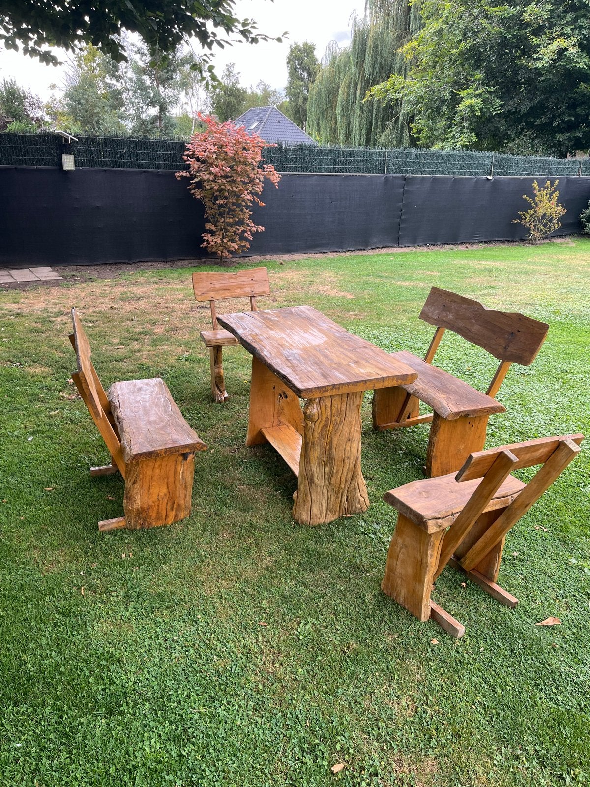 Rustieke houten tuinset - tafel met 4 stoelen, Tuin en Terras, Picknicktafels, Ophalen, Gebruikt, Rechthoekig, Hout