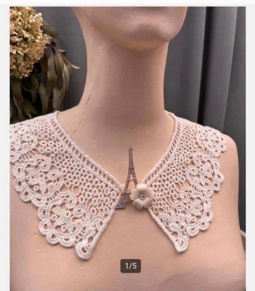 Gehaakte Kraag Crème, met gratis Broche, lengte 64 cm, Ophalen of Verzenden