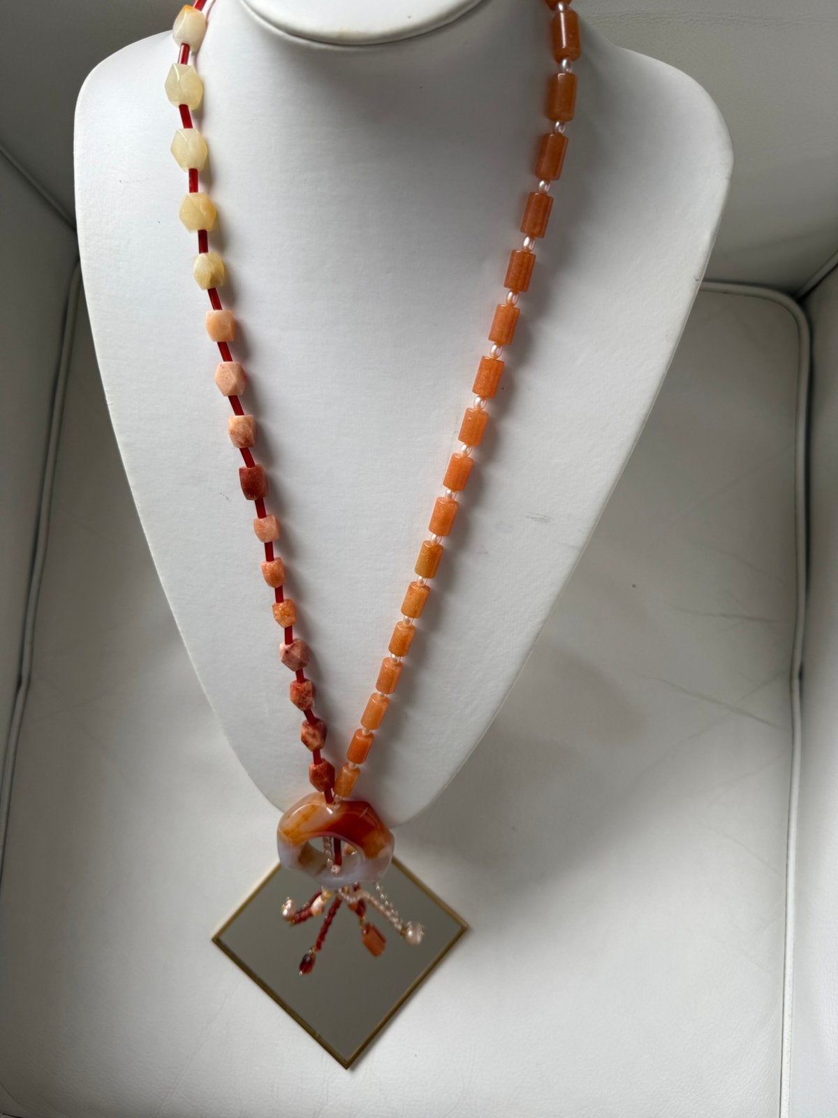 Lang carneool collier met AA+ zoetwaterparels, Sieraden, Tassen en Uiterlijk, Kettingen, Overige kleuren, Verzenden, Nieuw, Steen of Mineraal
