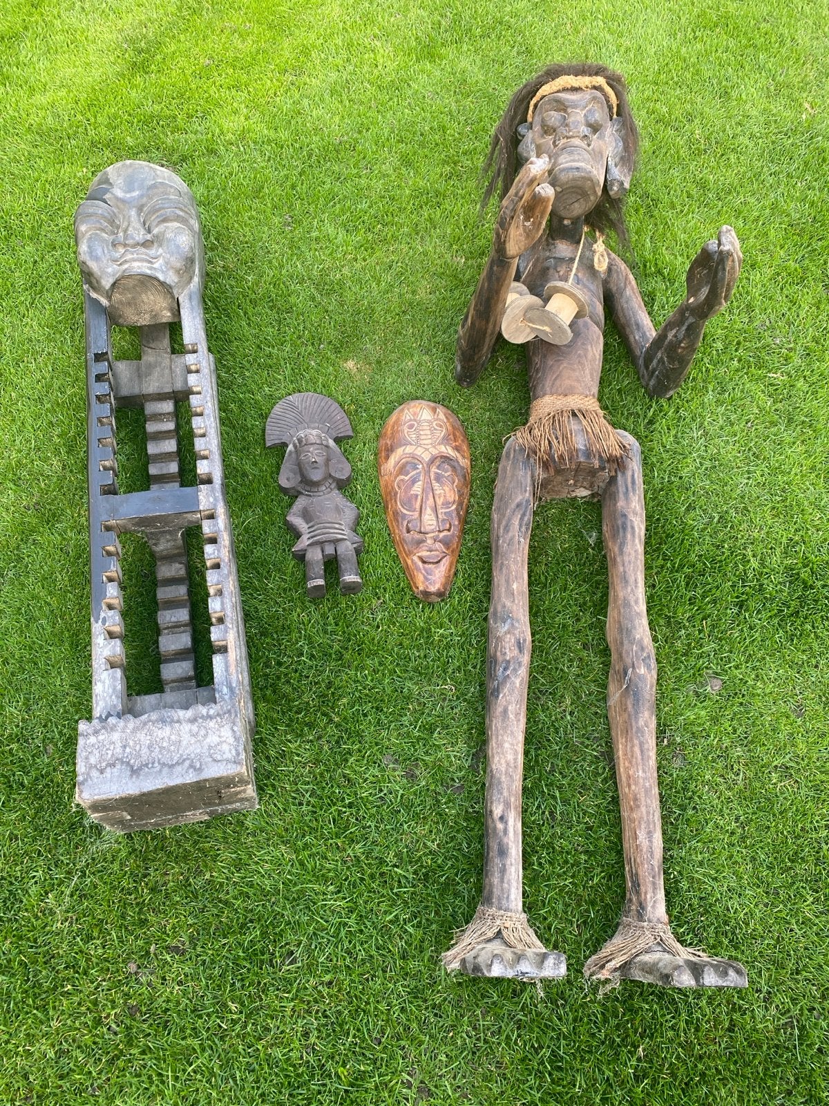 Afrikaanse poppen en masker, Antiek en Kunst, Hout, Bruin, Afrika, Handgemaakt