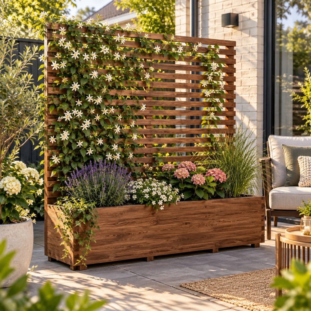 Houten plantenbak met klimrek 200 cm – op maat gemaakt