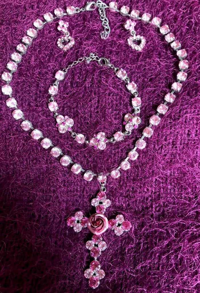 Rose ketting armband en oorstekers, Sieraden, Tassen en Uiterlijk, Overige materialen, Met strass, Ophalen of Verzenden, Zo goed als nieuw