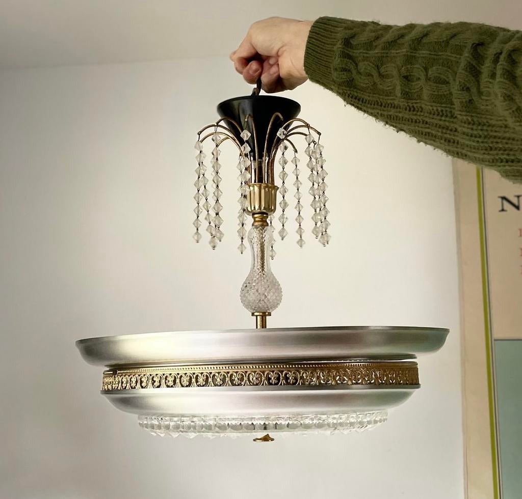 Kroonluchter lamp jaren 50/60, Glas, Gebruikt, Ophalen of Verzenden, Minder dan 50 cm