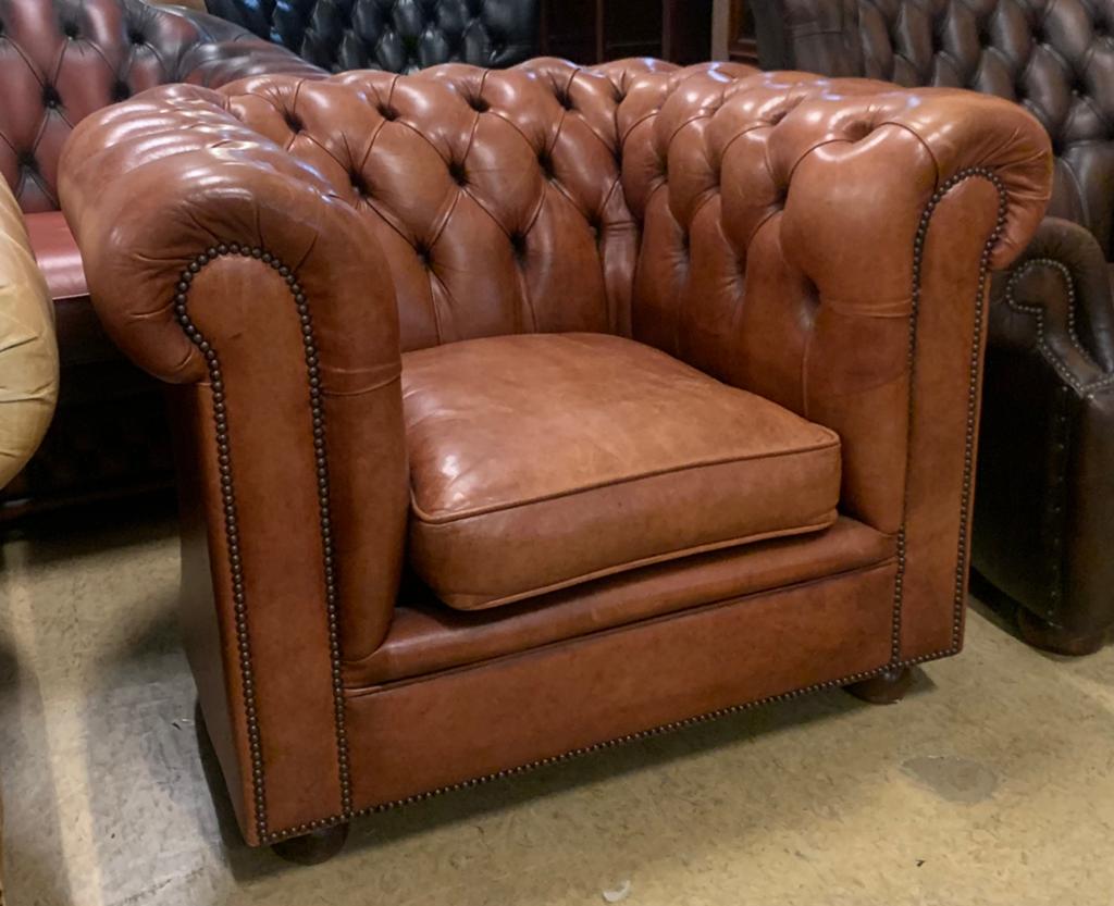 Prachtige Chesterfield Fauteuil Bruin., Gebruikt, Chesterfield, Ophalen of Verzenden, 75 tot 100 cm