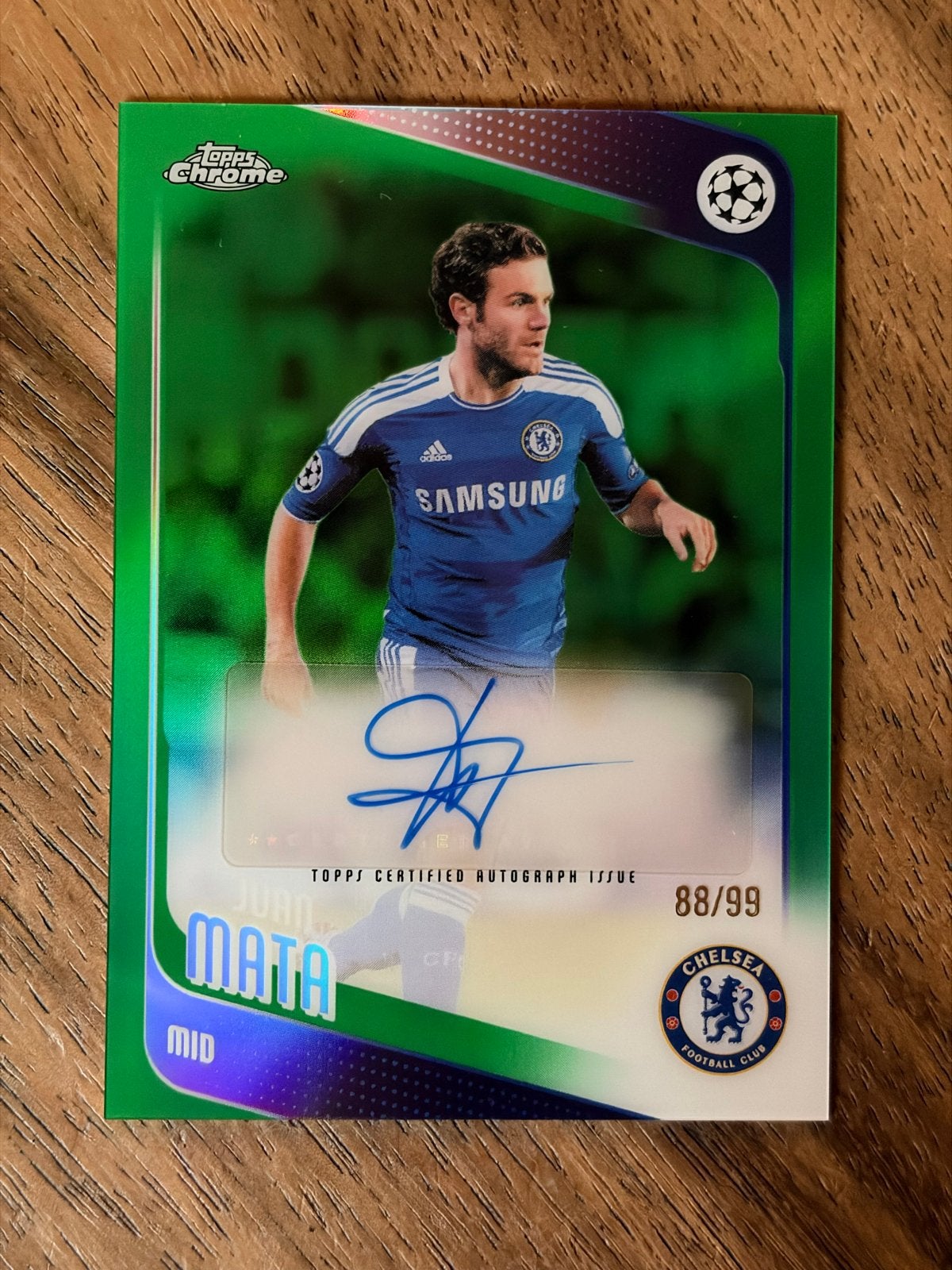 Juan Mata Topps Chrome Autograph 88/99 Chelsea, Verzenden, Zo goed als nieuw, Buitenlandse clubs, Spelerskaart