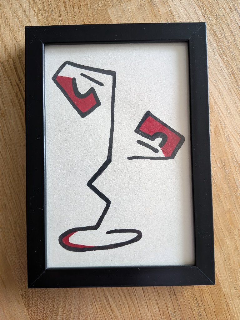 Abstract wijnglas schilderijtje, Ophalen of Verzenden