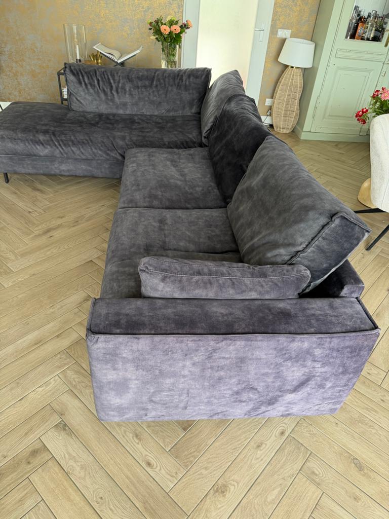 Te koop: hoekbank zwart velvet/fluweel., Ophalen, 250 tot 300 cm, Lounche., Hoekbank