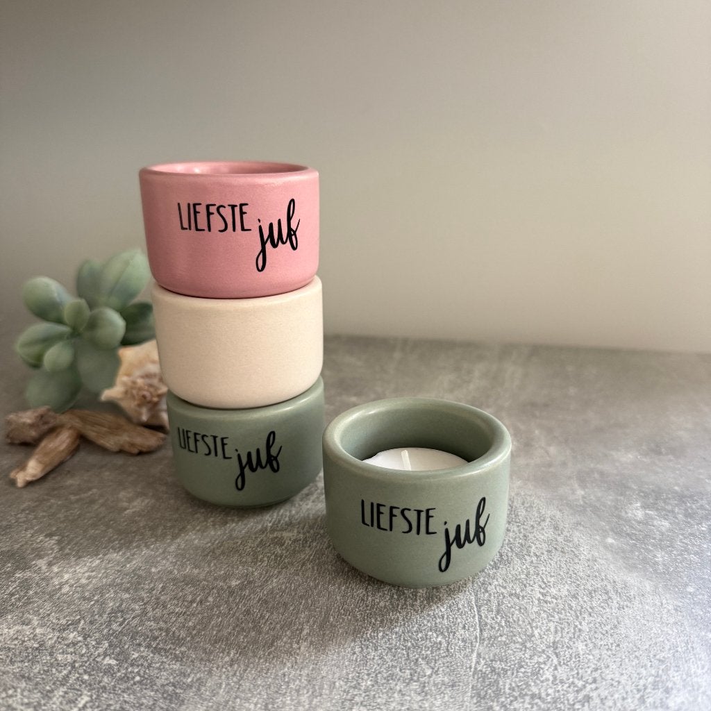 Theelichthouder keramiek liefste juf bedankje juf cadeau, Overige materialen, Overige stijlen, Nieuw, Roze