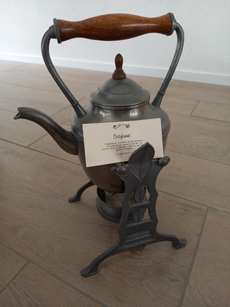 Antieke tinnen kantelketel met warmhoudstel, Antiek en Kunst, Antiek | Tin, Ophalen