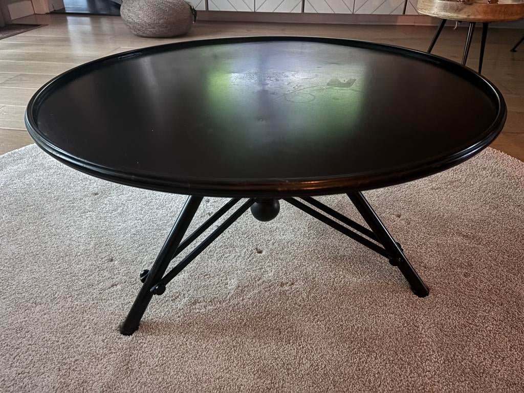 Ronde / zwarte / stalen eettafel, Huis en Inrichting, Tafels | Salontafels, Ophalen, 100 tot 150 cm, Rond, 50 tot 100 cm