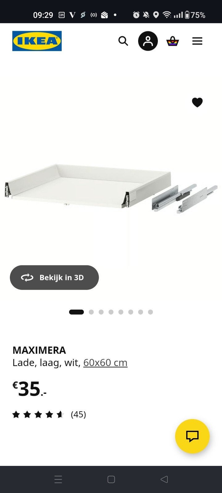 IKEA MAXIMERA Lade, laag, wit, 60x60 cm, Ophalen, Wit, Nieuw, 50 tot 100 cm