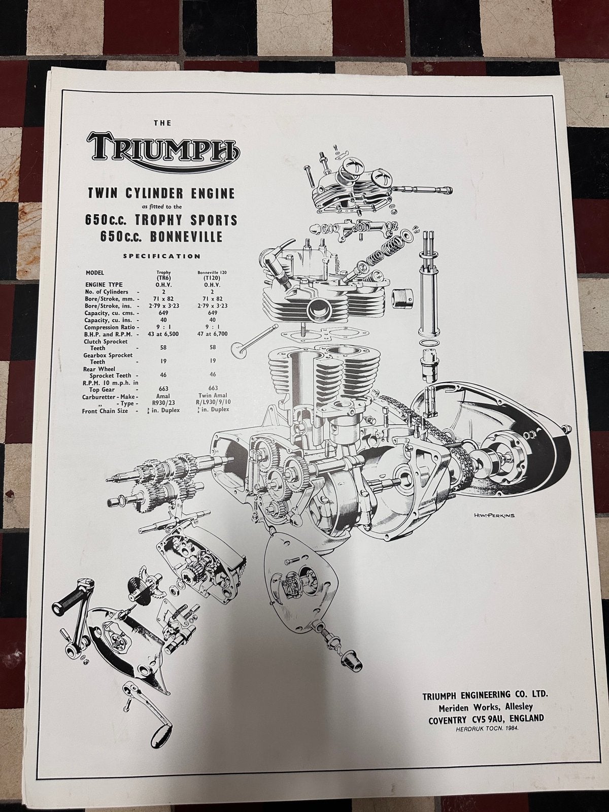 Collectorsitem! Vintage Poster Triumph Bonneville 45x60cm, Motoren, Ophalen of Verzenden, Triumph