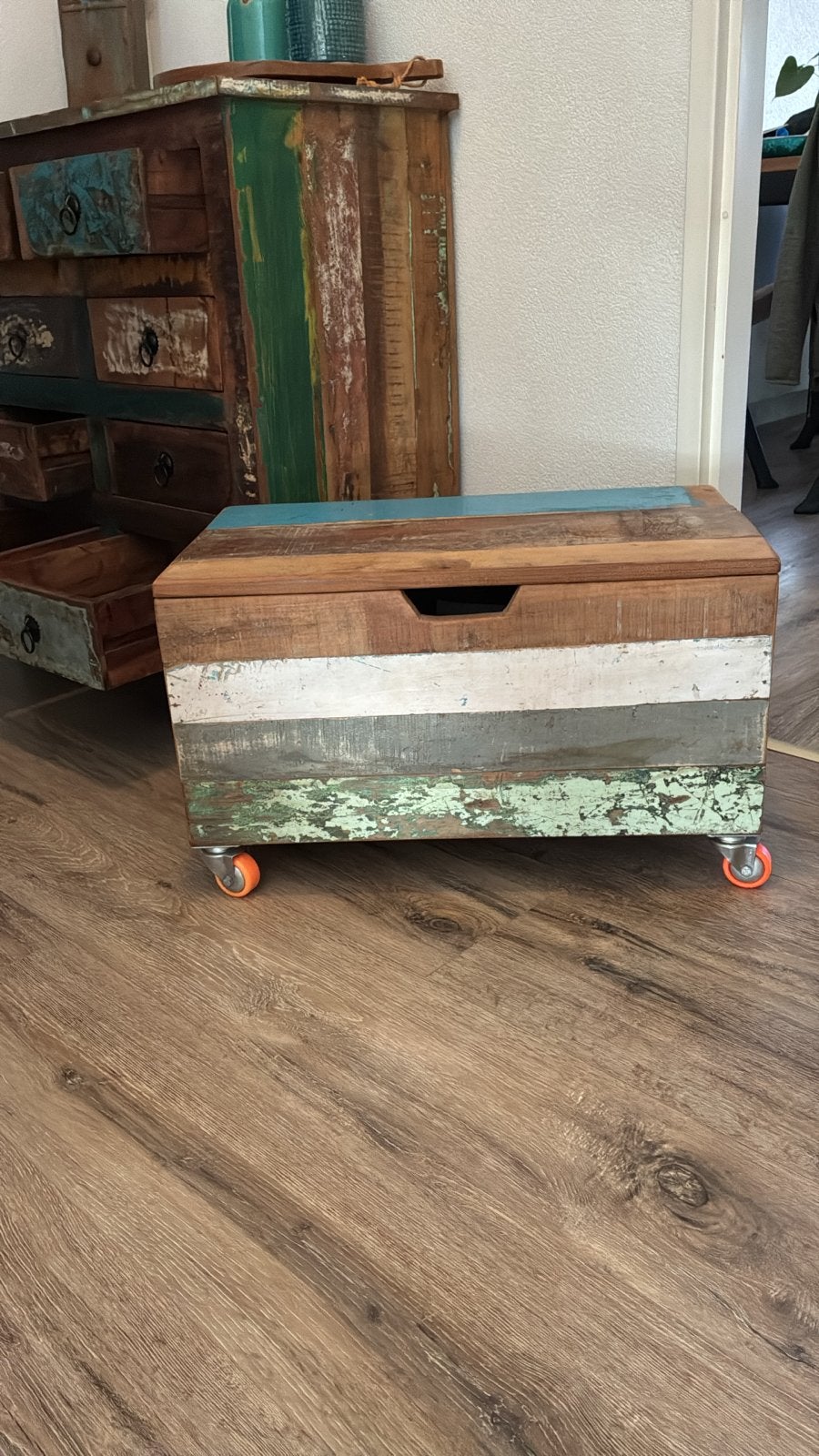 Deken-/Opbergkist op wieltjes van Loods 5, Ophalen, Gebruikt, Minder dan 50 cm, 5 – 50