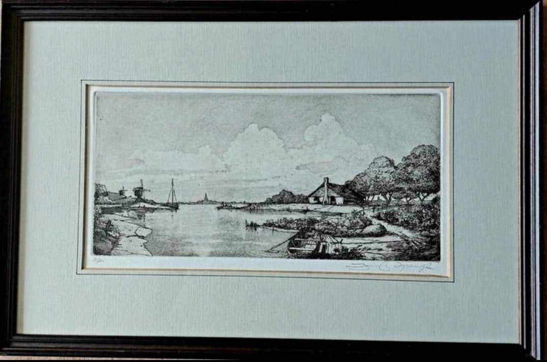 Jan van Rijsewijk ... Hollands vergezicht ..., Antiek en Kunst, Ophalen of Verzenden