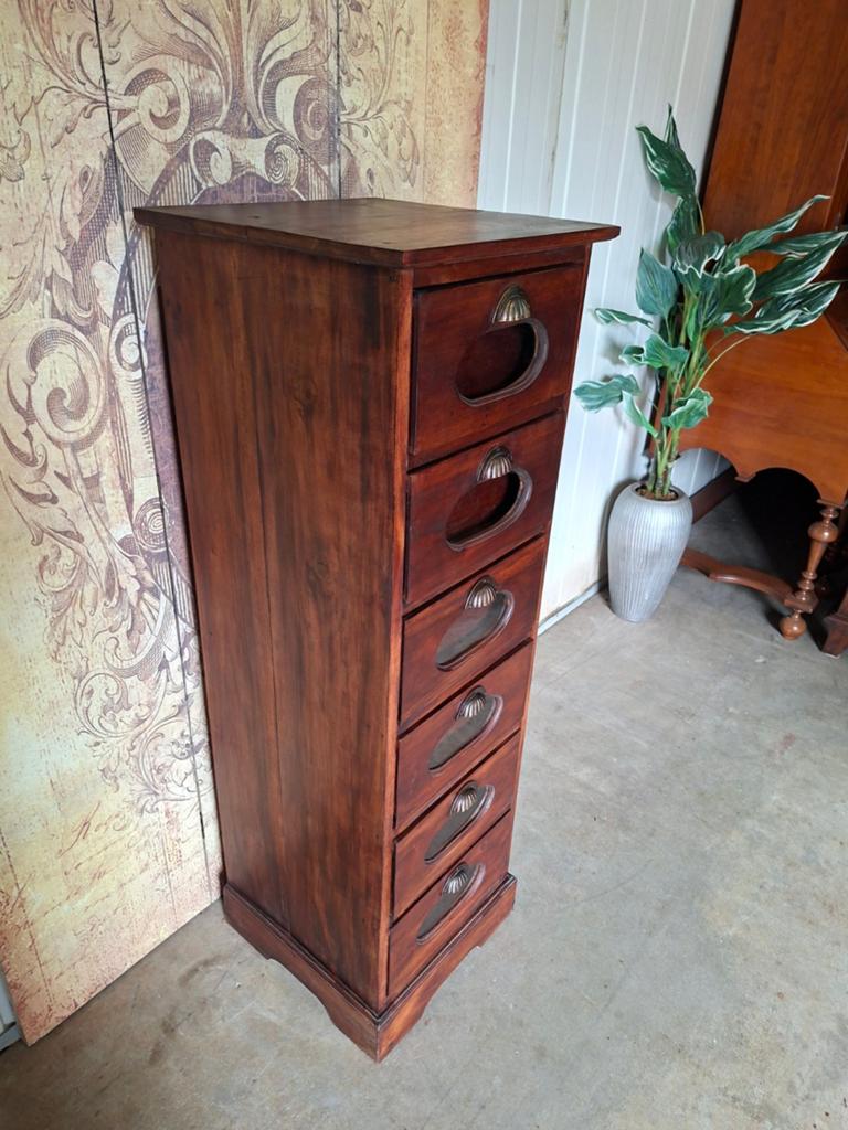 Teakhouten ladenkast, apothekerskast archiefkast met decorat, Huis en Inrichting, Kasten | Ladekasten, 5 laden of meer, Ophalen of Verzenden