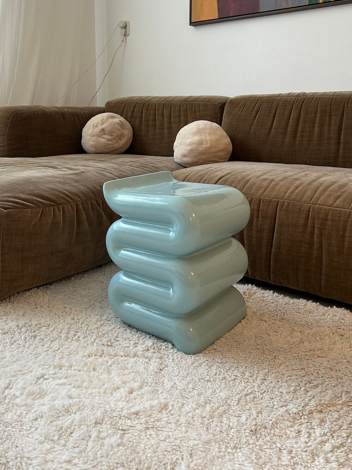 Blauwe design bijzettafel &K Amsterdam Pillar Whip, Ophalen, Minder dan 45 cm, Minder dan 55 cm, Rond