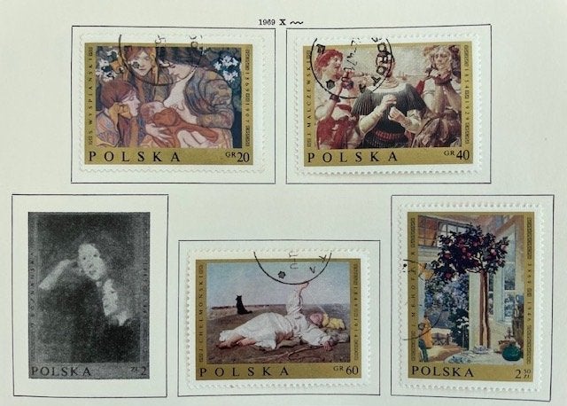 4x 1969  Schilderijen van Poolse kunstenaars, Ophalen of Verzenden, Polen, Gestempeld