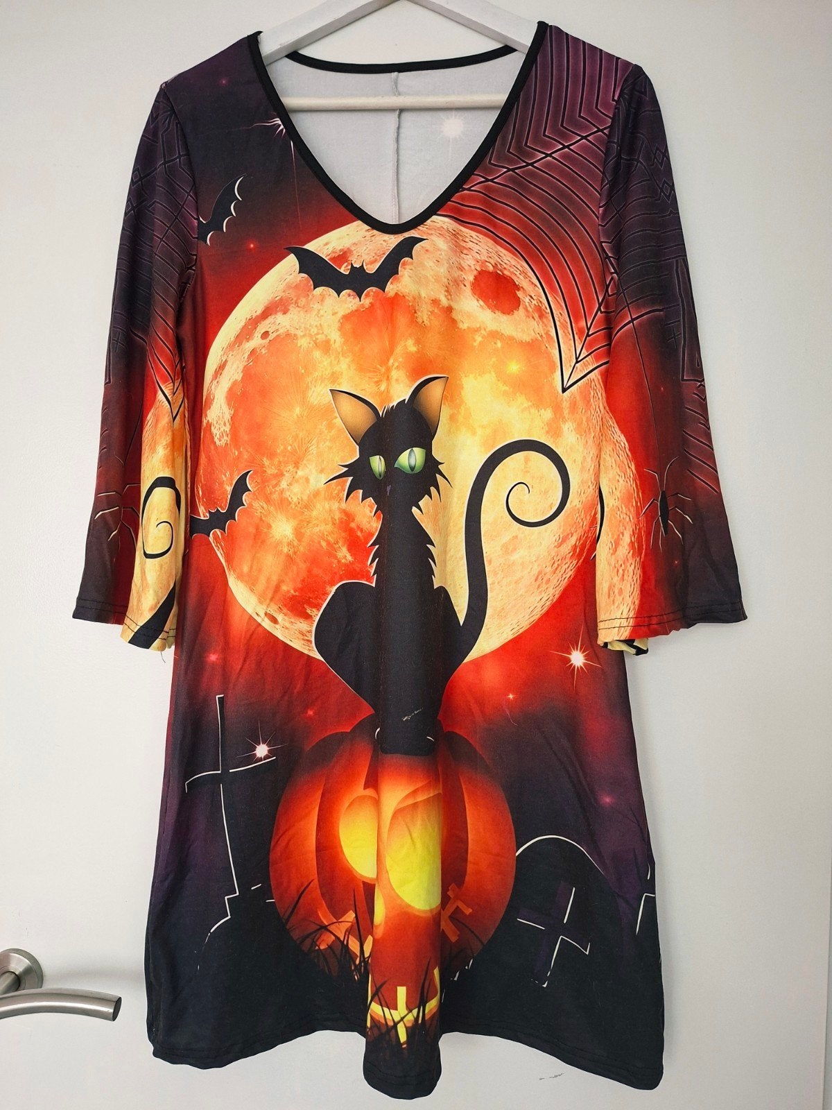 Nieuw! Halloween jurk met zwarte kat en pompoen - Maat S, Kleding | Dames, Meerkleurig, Nieuw, Ophalen of Verzenden, Onbekend