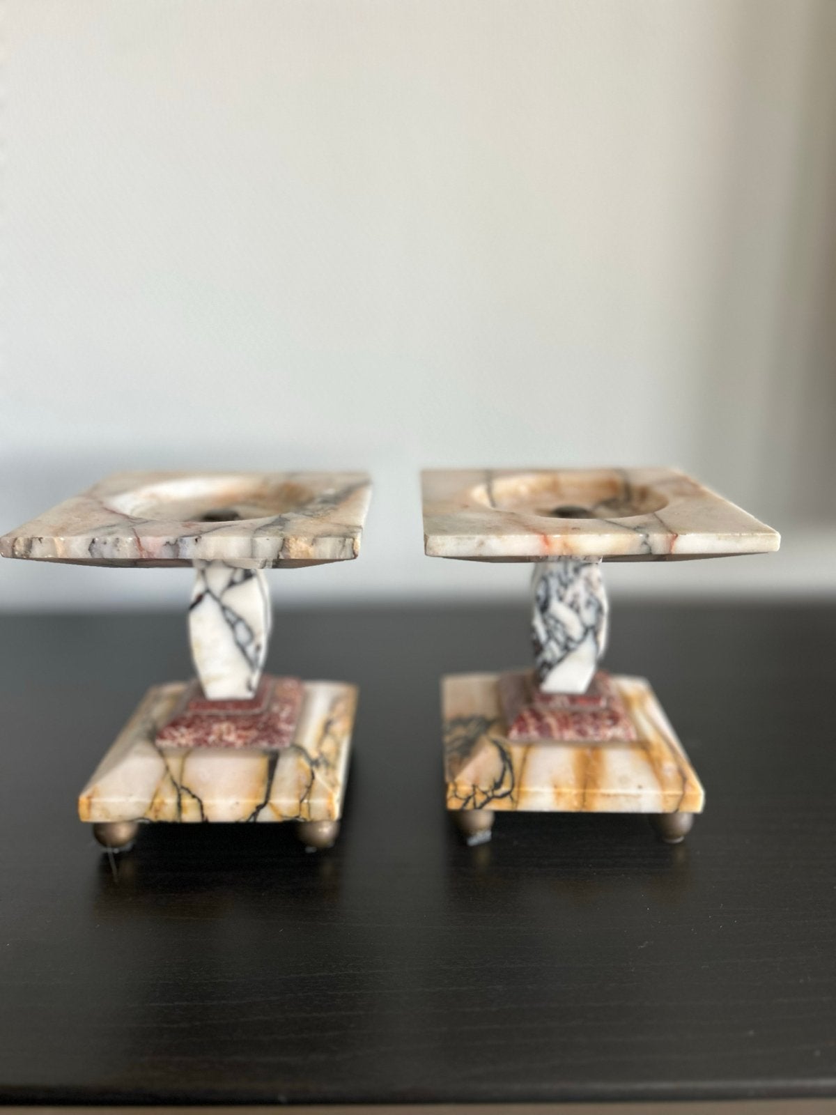 2 Vintage Art Deco (stijl) marmeren kandelaars, Ophalen of Verzenden, Overige materialen