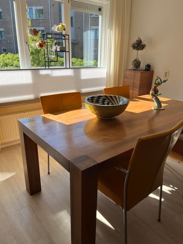 4 okergele leren Bert Plantagie stoelen, zeer goede staat, Ophalen, Gebruikt, Overige kleuren, Leer