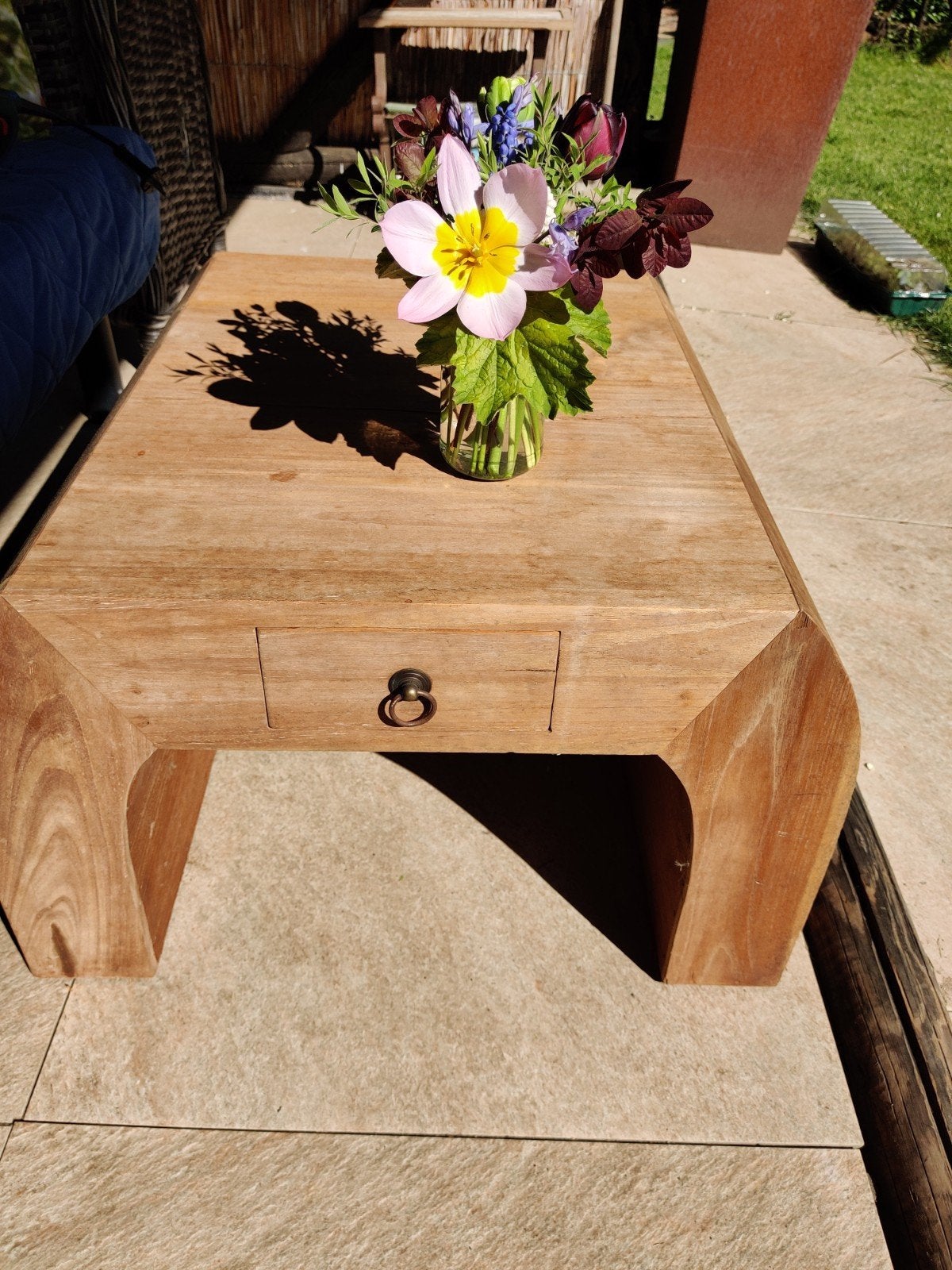 Teakhouten loungetafel met Lade, bijzettafel salontafel, Huis en Inrichting, Tafels | Salontafels, Ophalen, 50 tot 100 cm, Modern, Aziatisch