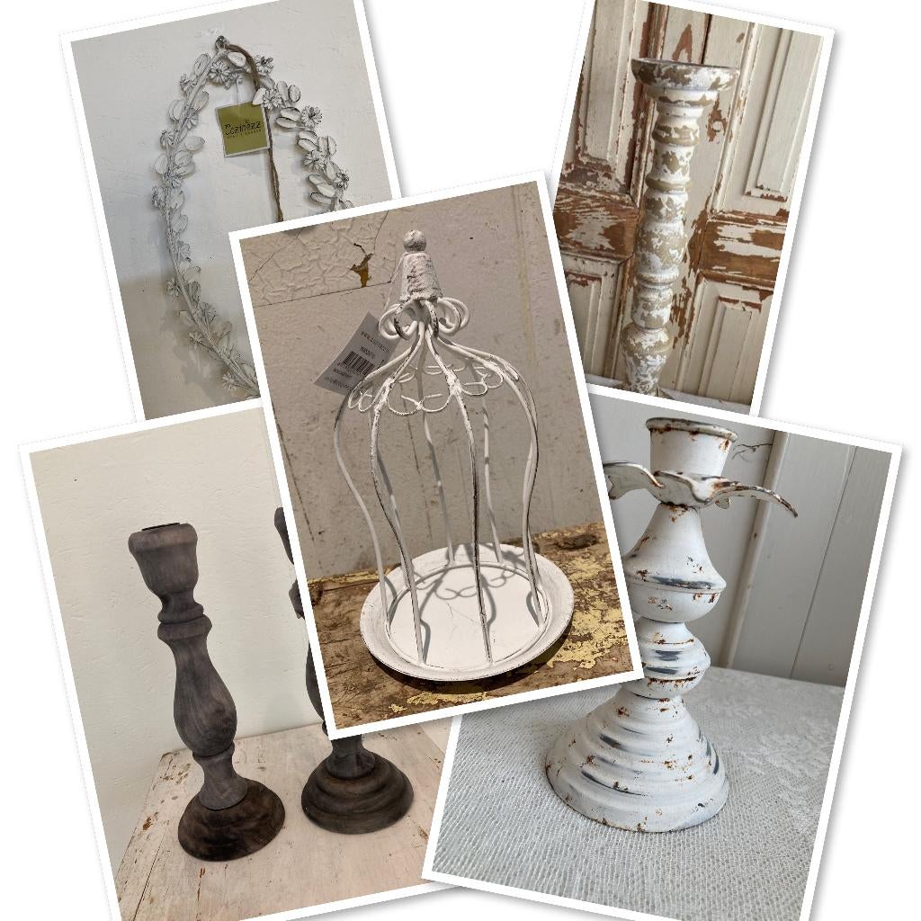 Brocante houten en metalen kandelaars / nieuw, Antiek en Kunst, Curiosa en Brocante, Ophalen of Verzenden