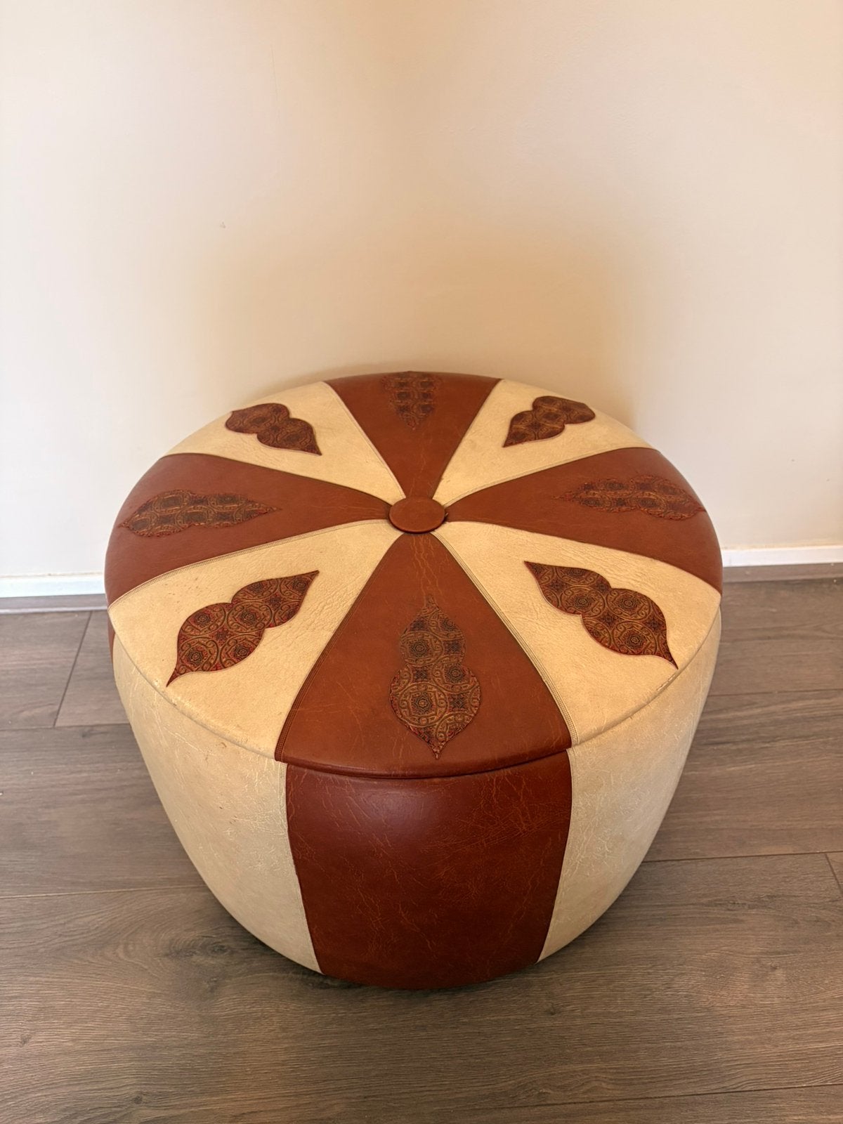 Vintage leren poef, Minder dan 50 cm, Gebruikt, Ophalen of Verzenden, Vintage