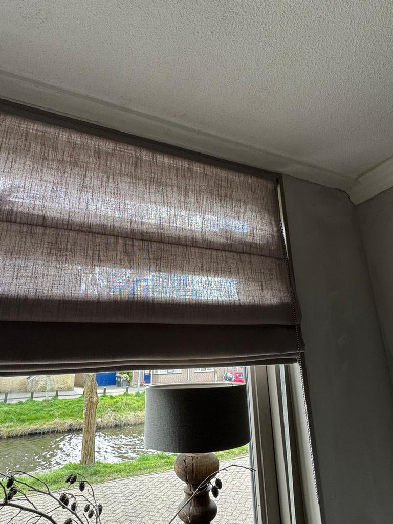 Vouwgordijnen van tuiss taupe/klei kleur  vouw gordijnen, Ophalen, 200 cm of meer