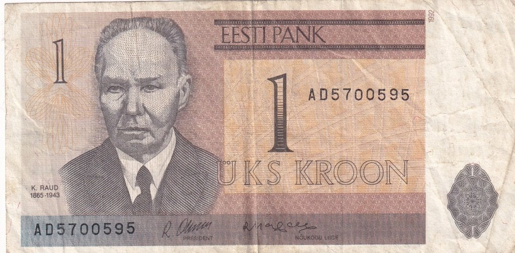 Estland 1 kroon 1992, Postzegels en Munten, Bankbiljetten | Europa | Niet-Eurobiljetten, Verzenden, Overige landen, Los biljet