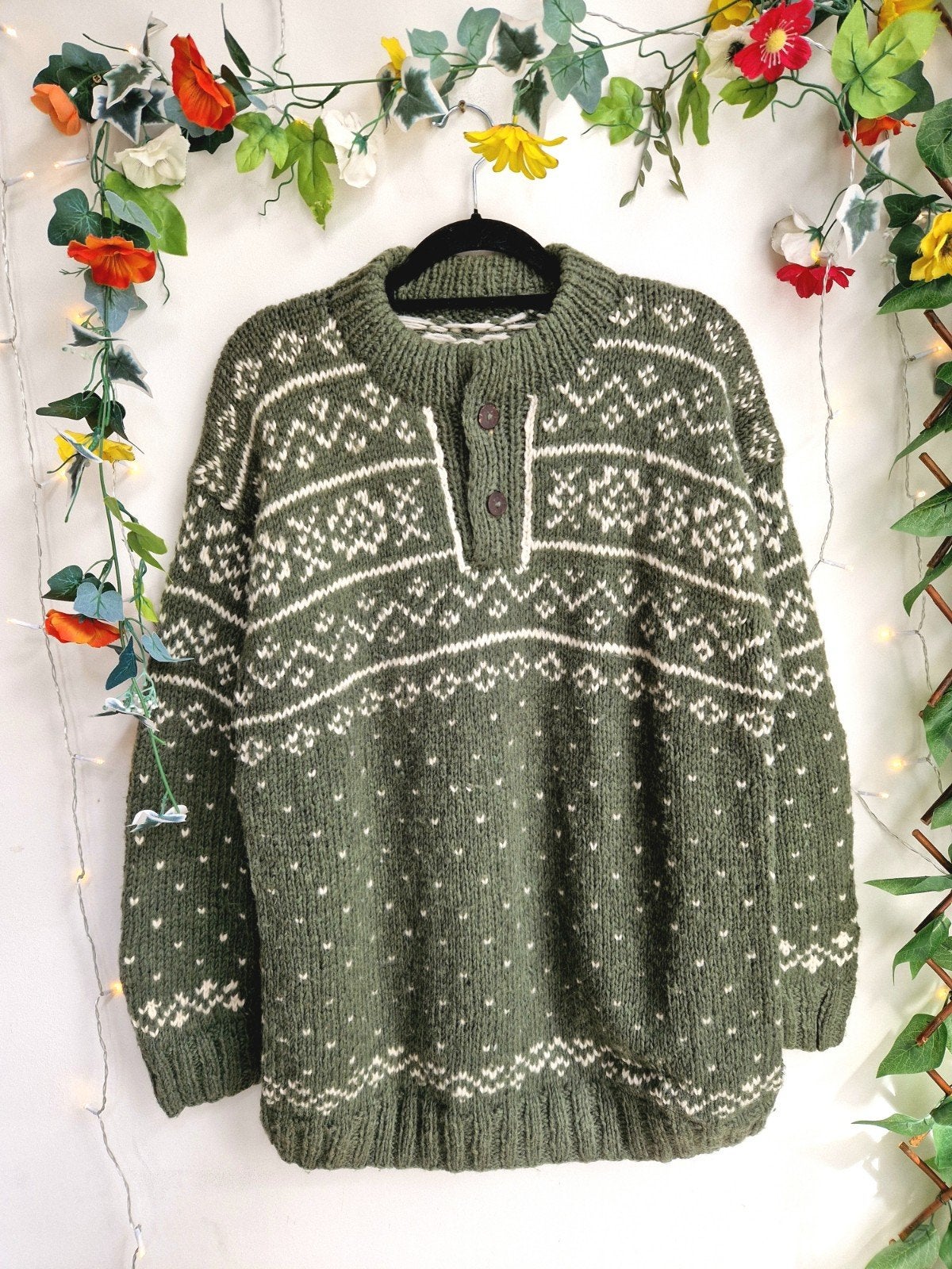 heerlijk zachte dikke vintage groene handgemaakte trui, Kleding | Dames, Truien en Vesten, Verzenden, Zo goed als nieuw, Maat 46/48 (XL) of groter
