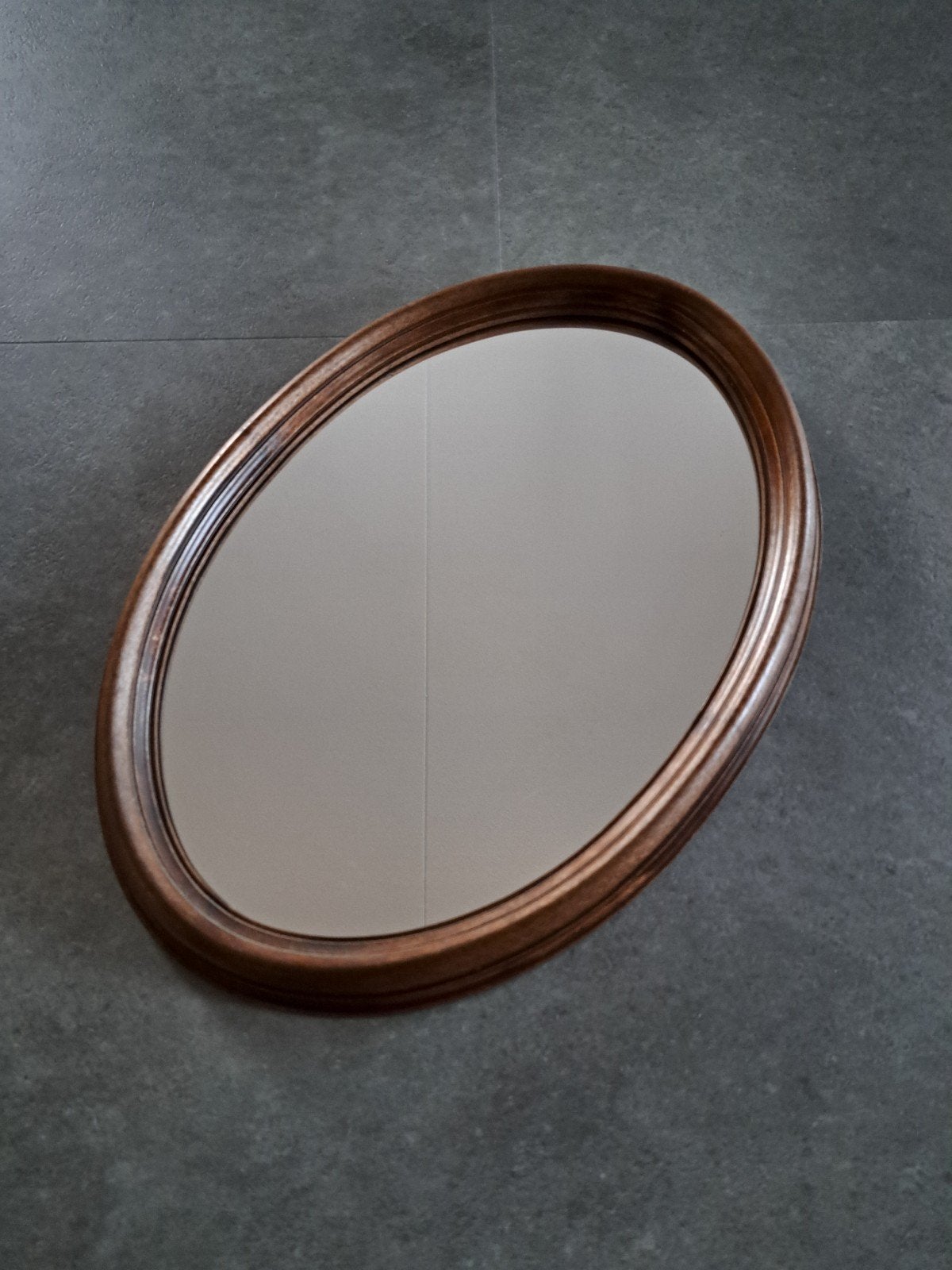 Vintage Franse ovale spiegel houtlook (pertinax)  jaren 70, Ophalen, Ovaal, Minder dan 50 cm, Minder dan 100 cm