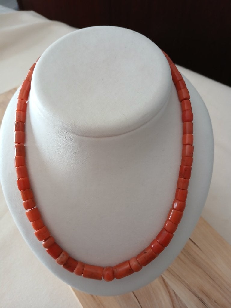 Apart Bloedkoralen snoer + zilv.slot, 45 cm, Sieraden, Tassen en Uiterlijk, Verzenden, Gebruikt, Oranje, Steen of Mineraal