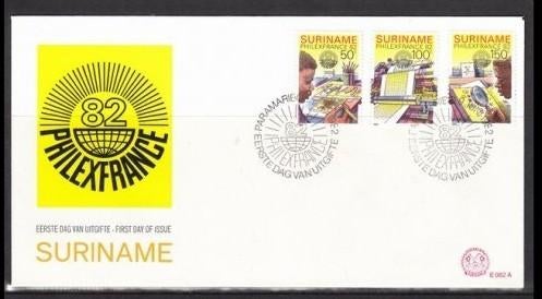 Suriname 1982 FDC E62a Postzegeltentoonstelling Philexfrance, Postzegels en Munten, Ophalen of Verzenden, Gestempeld