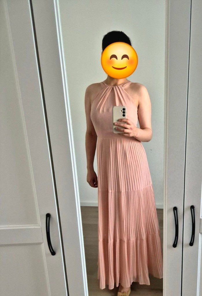 Roze geplooide halter maxi jurk, Ophalen of Verzenden, Zo goed als nieuw, Roze, Maat 36 (S)