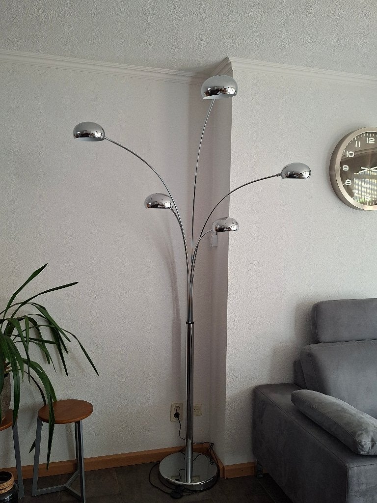 In nieuwstaat verkerende Montel booglamp - 5 arms - chroom, Ophalen, Zo goed als nieuw, Metaal, 150 tot 200 cm